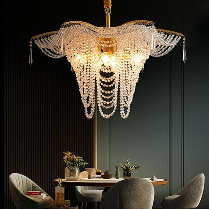 Decorative Beaded Crystal Brass Chandelier Elegant Ceiling Light Fixture For Living Room/ Bedroom-Nobipets