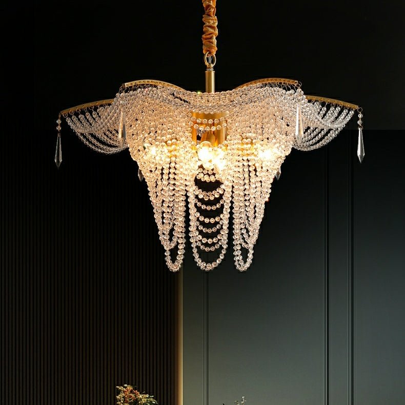 Decorative Beaded Crystal Brass Chandelier Elegant Ceiling Light Fixture For Living Room/ Bedroom-Nobipets