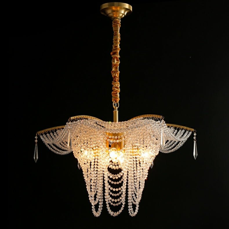 Decorative Beaded Crystal Brass Chandelier Elegant Ceiling Light Fixture For Living Room/ Bedroom-Nobipets