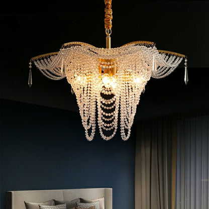 Decorative Beaded Crystal Brass Chandelier Elegant Ceiling Light Fixture For Living Room/ Bedroom-Nobipets