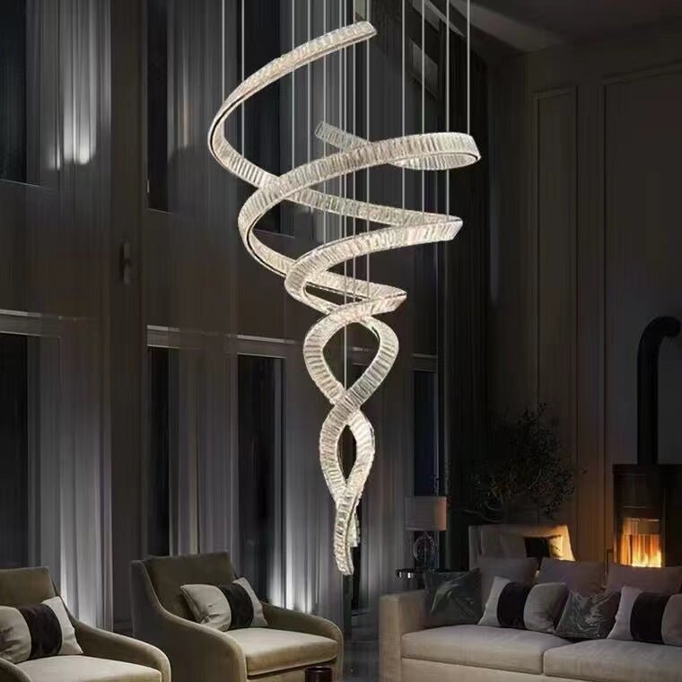 Designer Foyer Living Room Ceiling Light Fixture Stylish Spiral Crystal Chandelier For Hotel Entrance-Nobipets