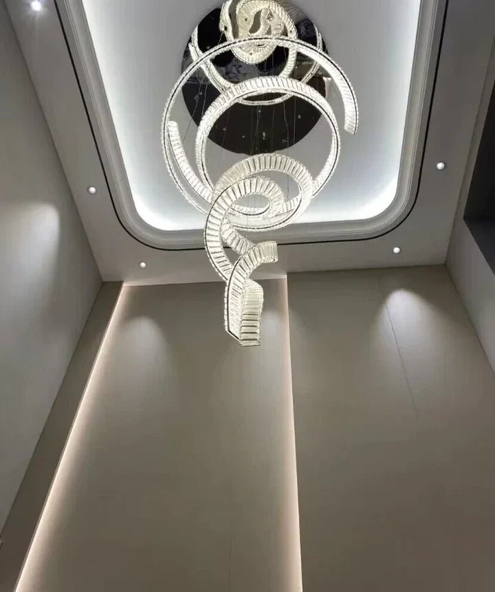 Designer Foyer Living Room Ceiling Light Fixture Stylish Spiral Crystal Chandelier For Hotel Entrance-Nobipets
