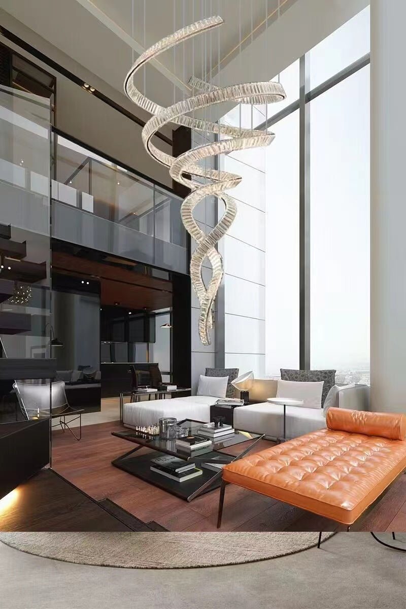 Designer Foyer Living Room Ceiling Light Fixture Stylish Spiral Crystal Chandelier For Hotel Entrance-Nobipets