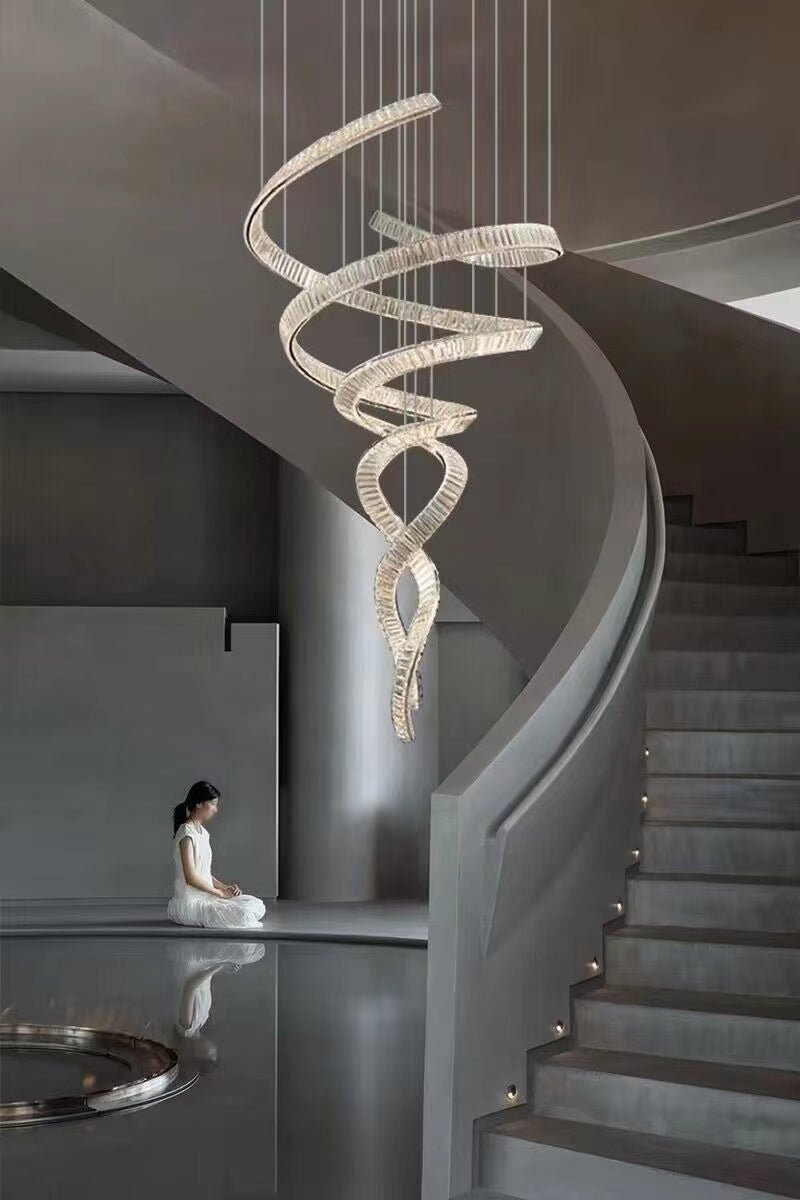 Designer Foyer Living Room Ceiling Light Fixture Stylish Spiral Crystal Chandelier For Hotel Entrance-Nobipets