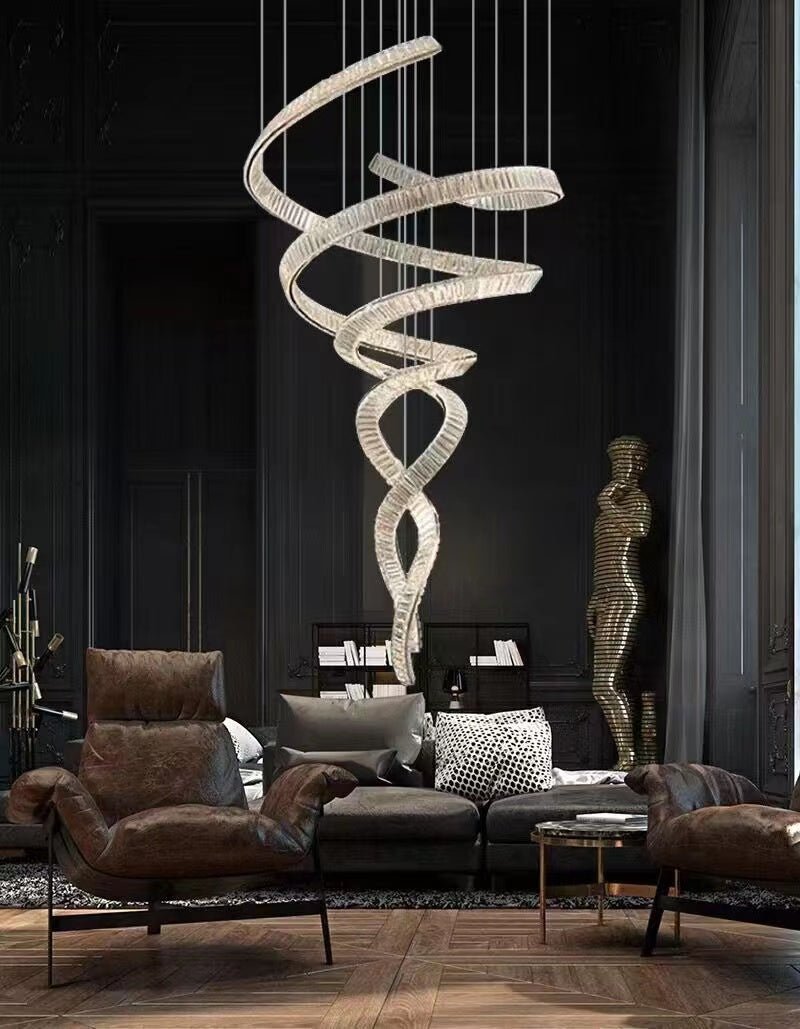 Designer Foyer Living Room Ceiling Light Fixture Stylish Spiral Crystal Chandelier For Hotel Entrance-Nobipets
