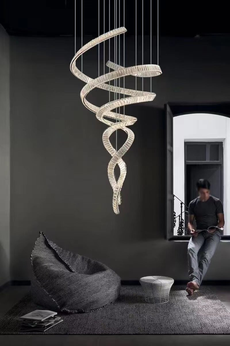Designer Foyer Living Room Ceiling Light Fixture Stylish Spiral Crystal Chandelier For Hotel Entrance-Nobipets