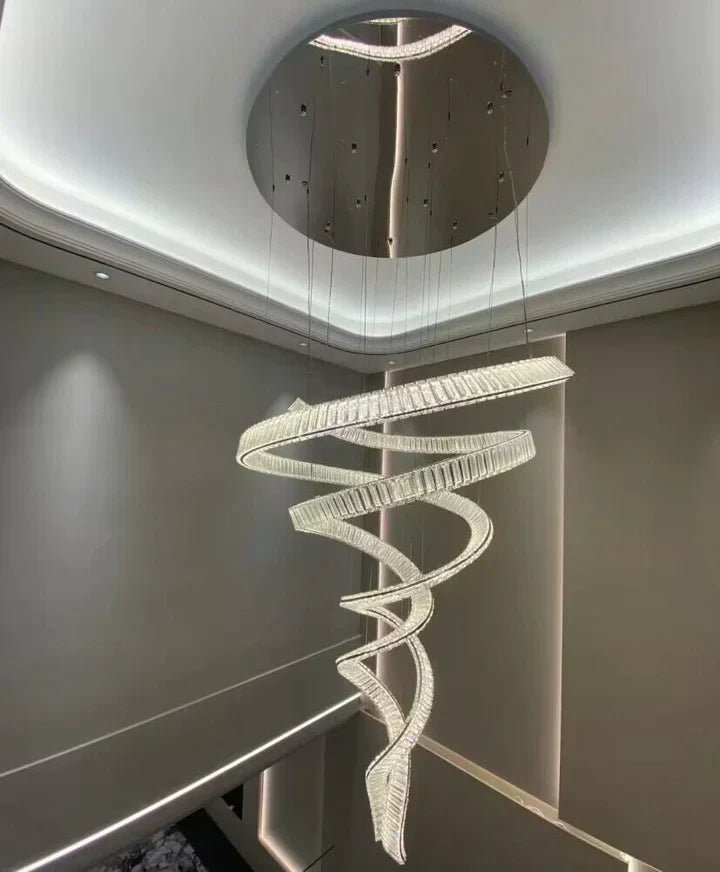 Designer Foyer Living Room Ceiling Light Fixture Stylish Spiral Crystal Chandelier For Hotel Entrance-Nobipets