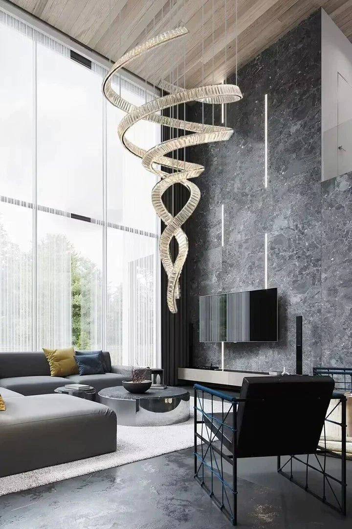 Designer Foyer Living Room Ceiling Light Fixture Stylish Spiral Crystal Chandelier For Hotel Entrance-Nobipets