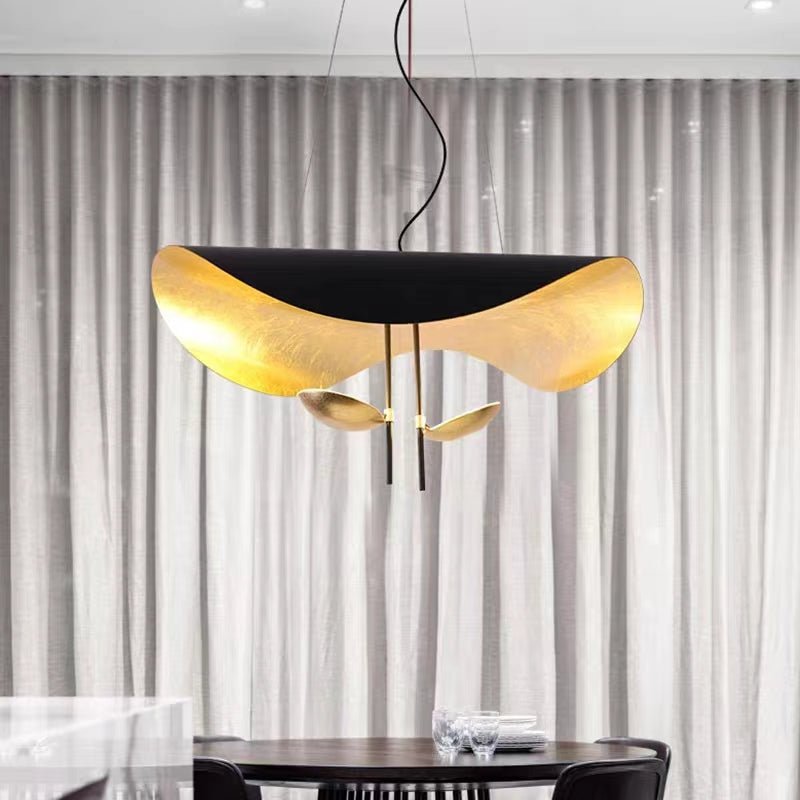 Designer Model Modern Art Hat Shape Gold Leaf Pendant Chandelier for Living/Dining Room-Nobipets