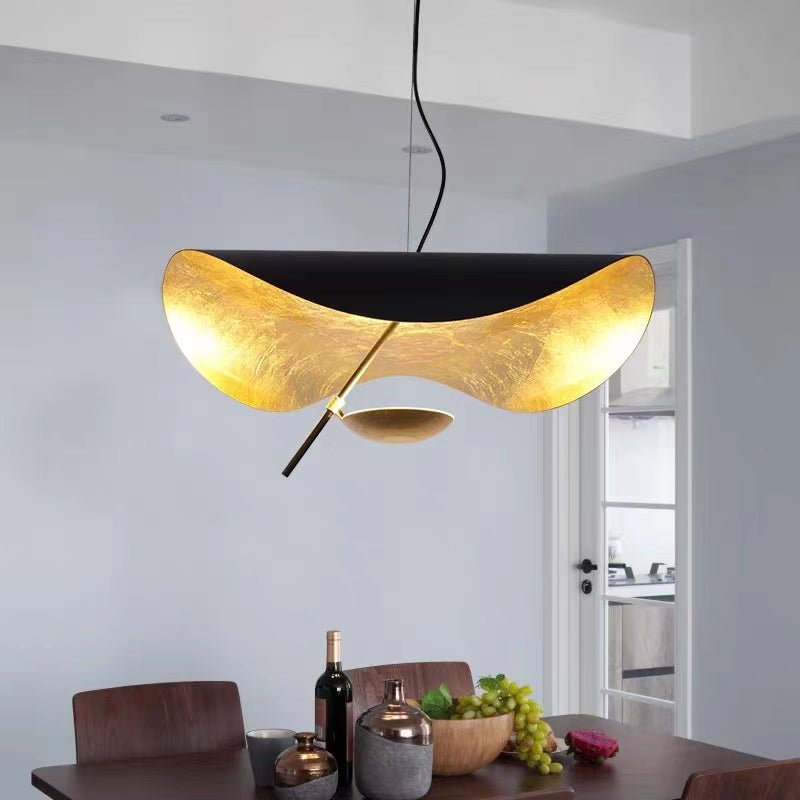 Designer Model Modern Art Hat Shape Gold Leaf Pendant Chandelier for Living/Dining Room-Nobipets