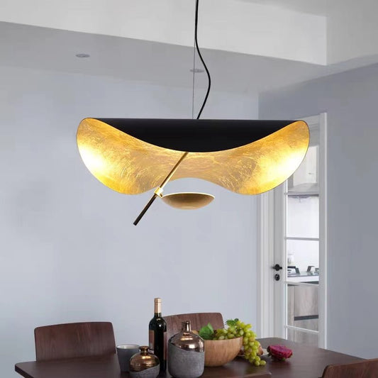 Designer Model Modern Art Hat Shape Gold Leaf Pendant Chandelier for Living/Dining Room-Nobipets