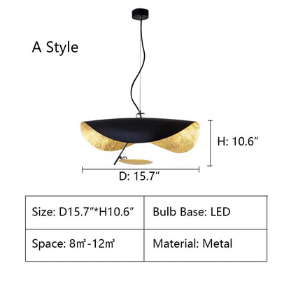 Designer Model Modern Art Hat Shape Gold Leaf Pendant Chandelier for Living/Dining Room-Nobipets