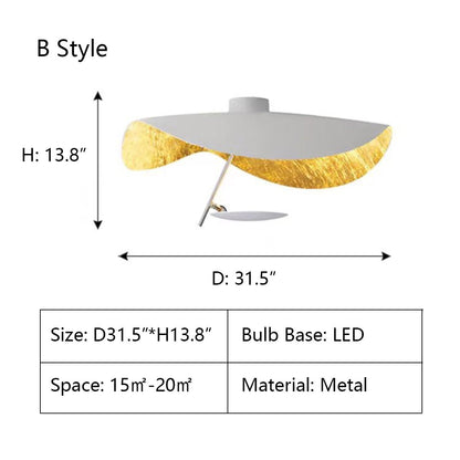Designer Model Modern Art Hat Shape Gold Leaf Pendant Chandelier for Living/Dining Room-Nobipets