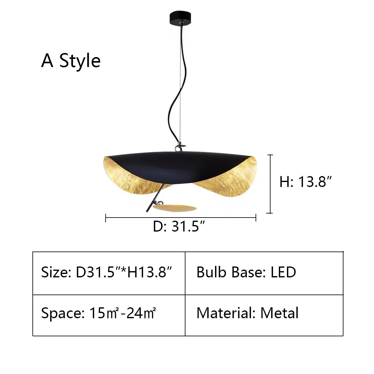 Designer Model Modern Art Hat Shape Gold Leaf Pendant Chandelier for Living/Dining Room-Nobipets