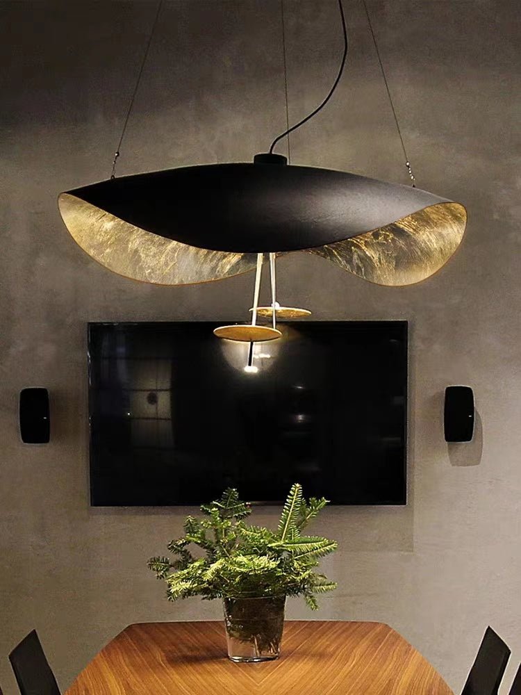 Designer Model Modern Art Hat Shape Gold Leaf Pendant Chandelier for Living/Dining Room-Nobipets