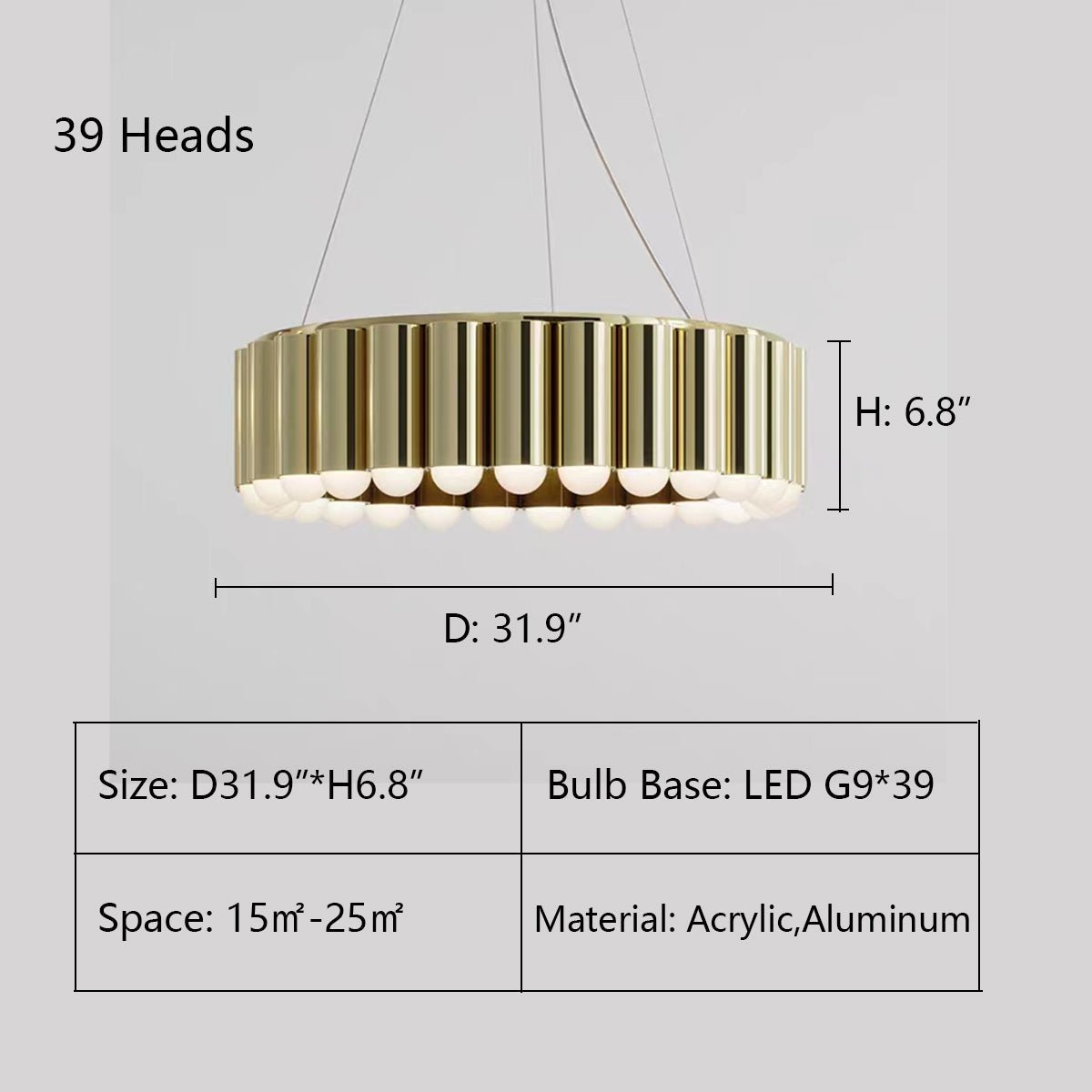 Designer Model Oversized Multi-head Round Chandelier for Living/Dining Room/Bedroom-Nobipets