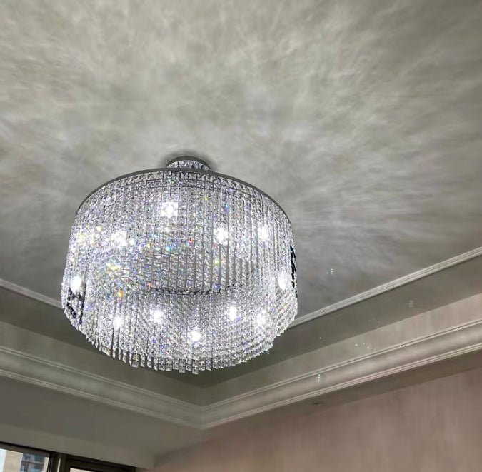 Designer Style Crystal Chandelier Elegant Round Ceiling Lighting Fixture for Living/ Dining Room-Nobipets