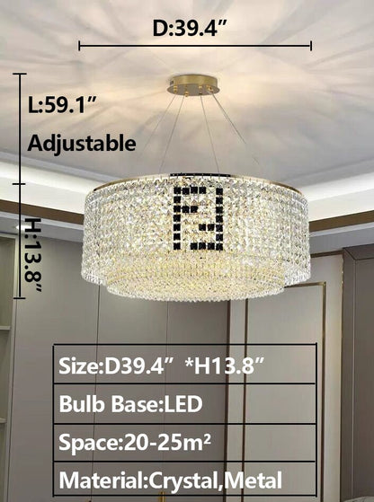 Designer Style Crystal Chandelier Elegant Round Ceiling Lighting Fixture for Living/ Dining Room-Nobipets