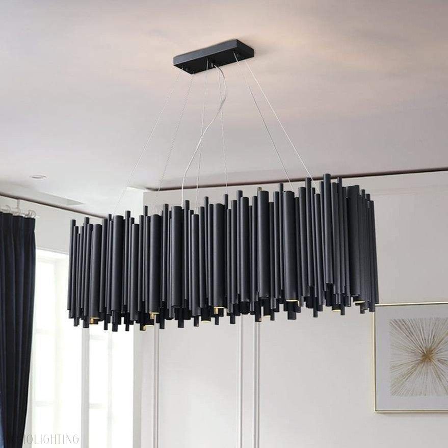 Dore Black Tubular Rectangle Chandelier 32" 40"-Nobipets