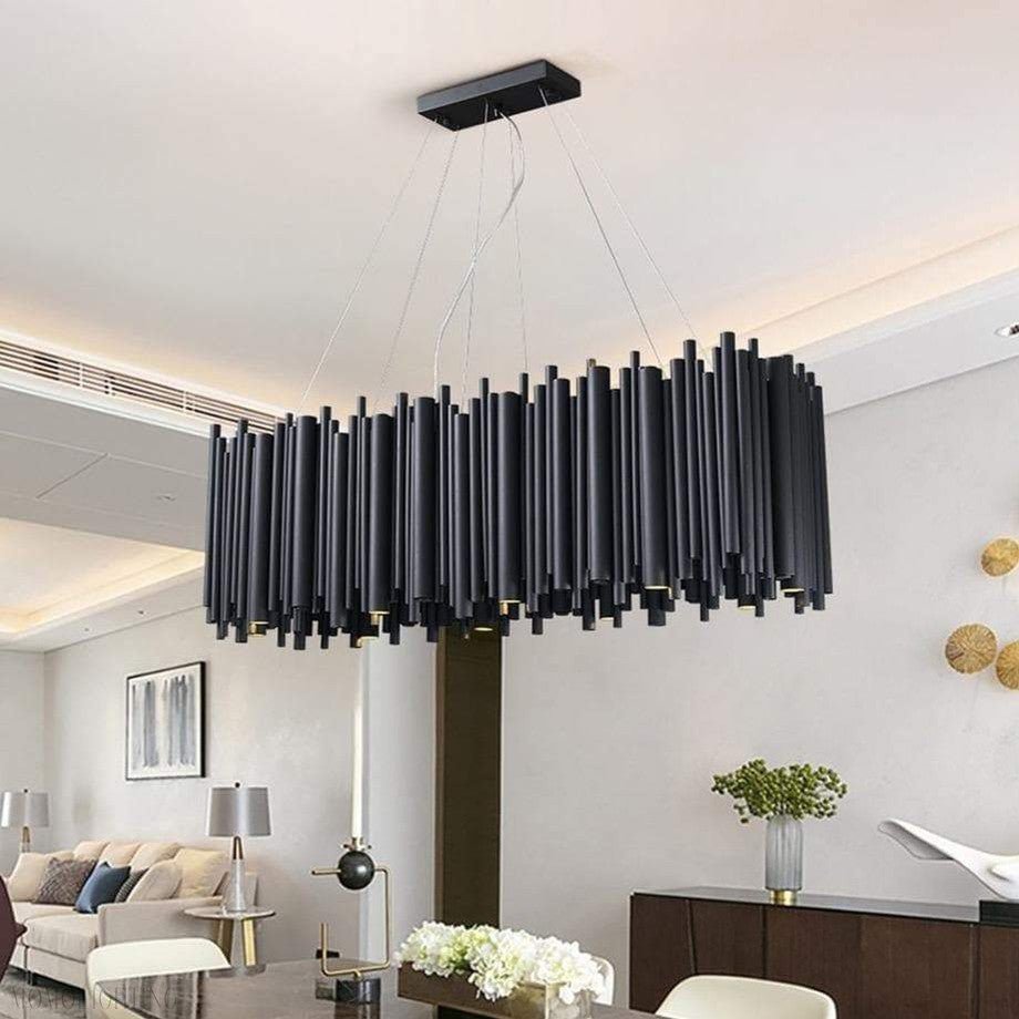 Dore Black Tubular Rectangle Chandelier 32" 40"-Nobipets
