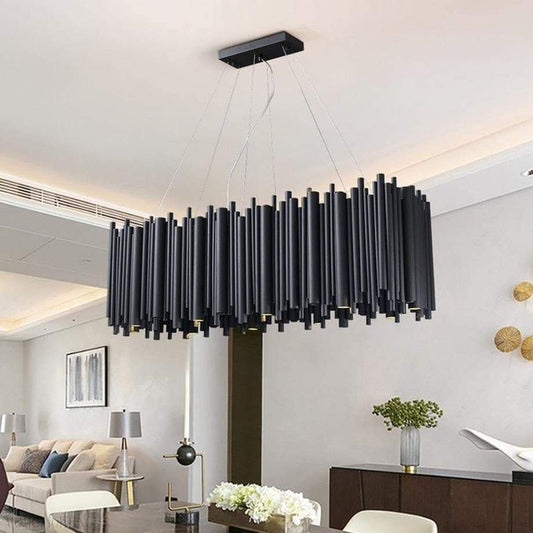Dore Black Tubular Rectangle Chandelier 32" 40"-Nobipets