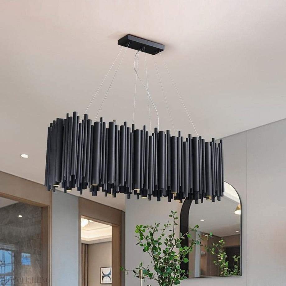 Dore Black Tubular Rectangle Chandelier 32" 40"-Nobipets