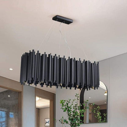 Dore Black Tubular Rectangle Chandelier 32" 40"-Nobipets
