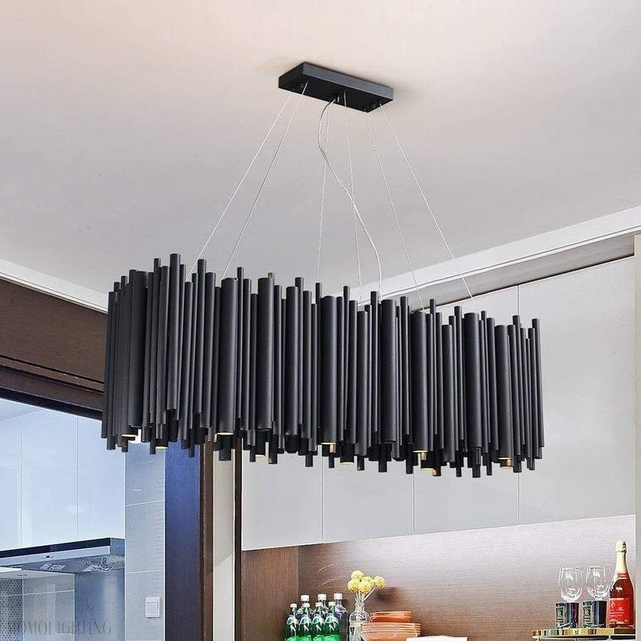 Dore Black Tubular Rectangle Chandelier 32" 40"-Nobipets