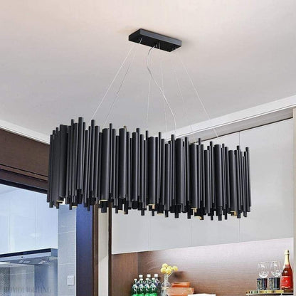 Dore Black Tubular Rectangle Chandelier 32" 40"-Nobipets