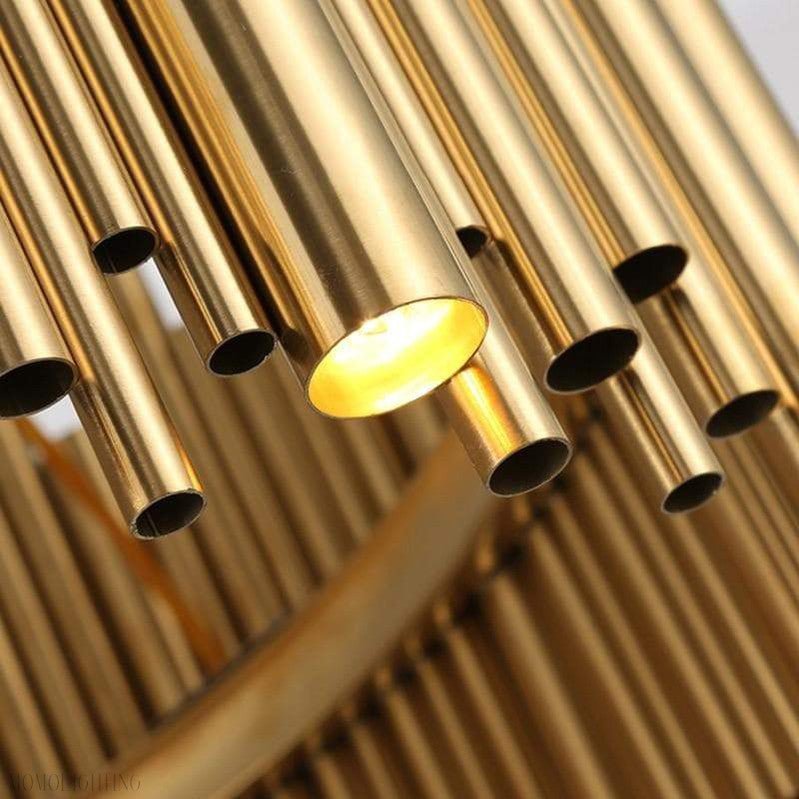 Dore Brass Tubular Rectangle Chandelier 32" 39"-Nobipets
