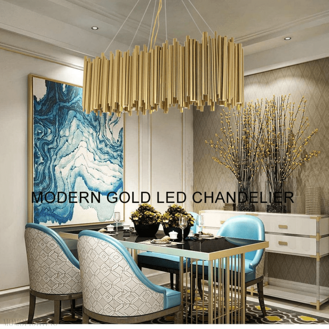 Dore Brass Tubular Rectangle Chandelier 32" 39"-Nobipets