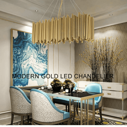 Dore Brass Tubular Rectangle Chandelier 32" 39"-Nobipets