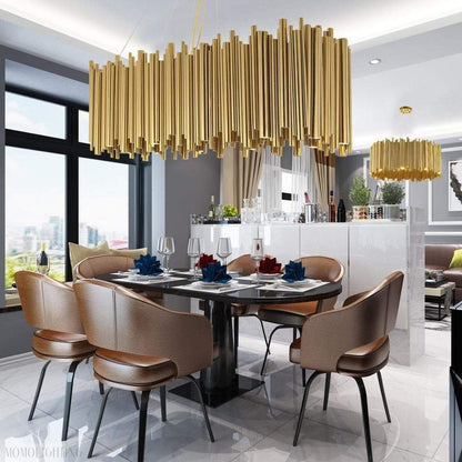 Dore Brass Tubular Rectangle Chandelier 32" 39"-Nobipets