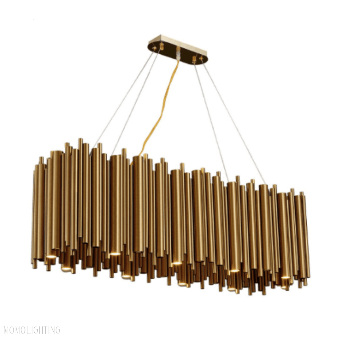 Dore Brass Tubular Rectangle Chandelier 32" 39"-Nobipets