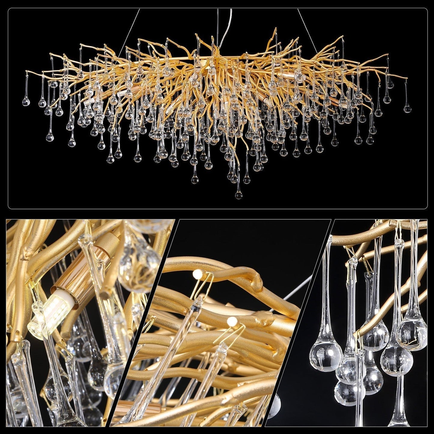 Doris Crystal Rectangular Branch Chandelier L45"-Nobipets