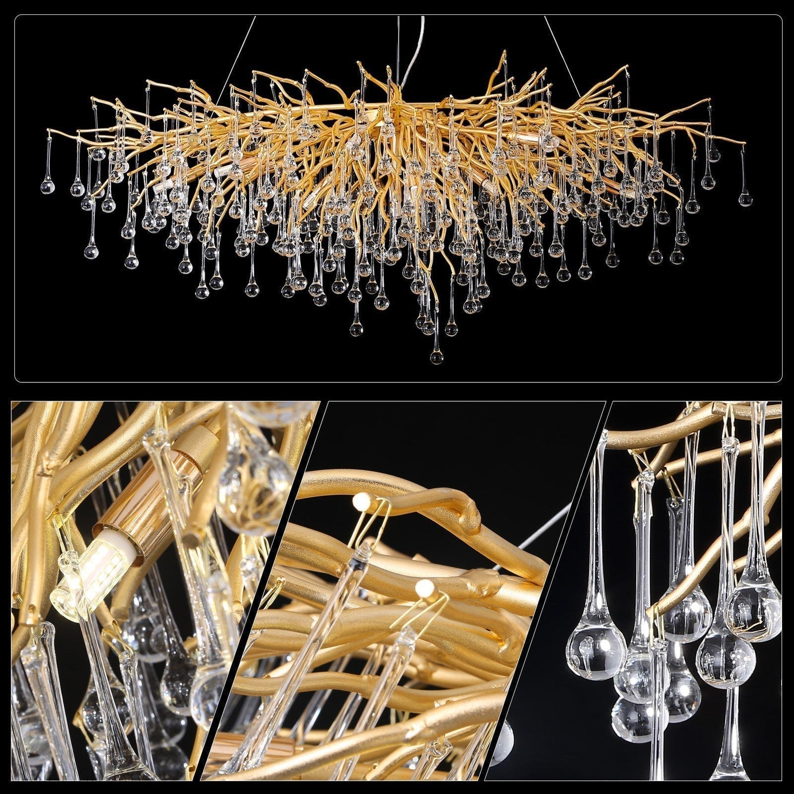 Doris Crystal Rectangular Branch Chandelier L45"-Nobipets