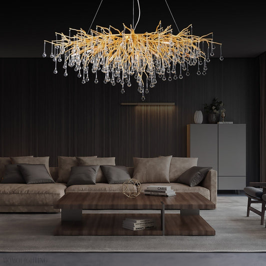 Doris Crystal Rectangular Branch Chandelier L45"-Nobipets