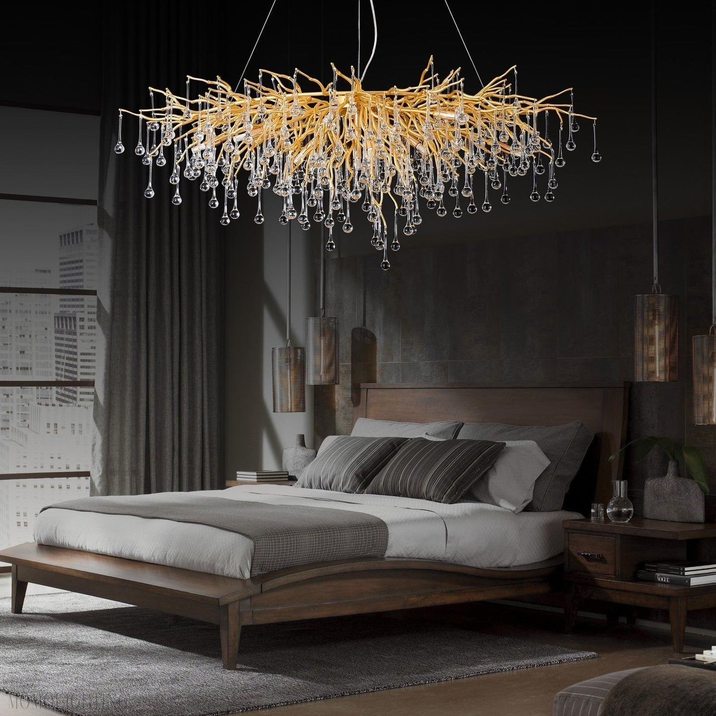 Doris Crystal Rectangular Branch Chandelier L45"-Nobipets