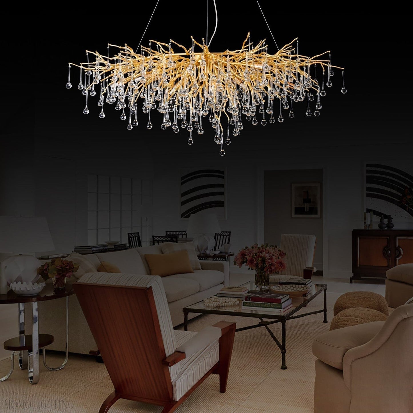 Doris Crystal Rectangular Branch Chandelier L45"-Nobipets