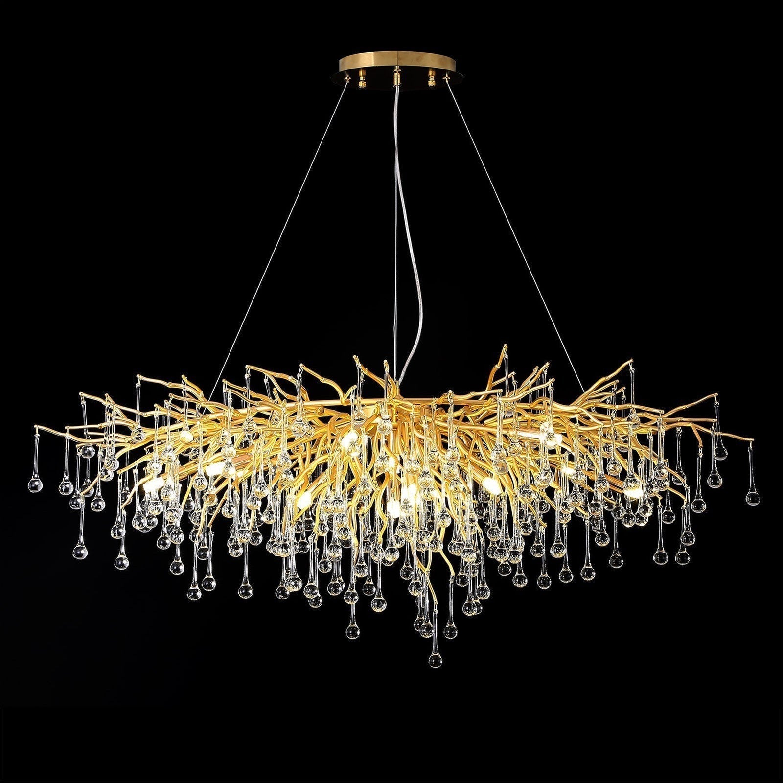 Doris Crystal Rectangular Branch Chandelier L45"-Nobipets