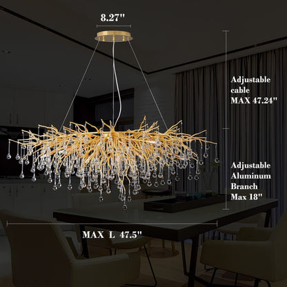 Doris Crystal Rectangular Branch Chandelier L45"-Nobipets