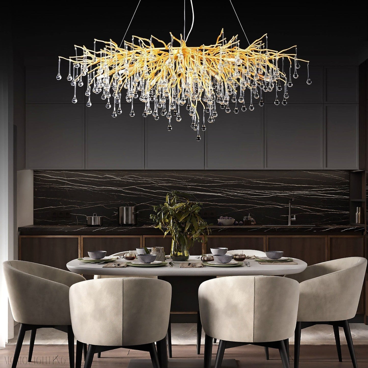 Doris Crystal Rectangular Branch Chandelier L45"-Nobipets