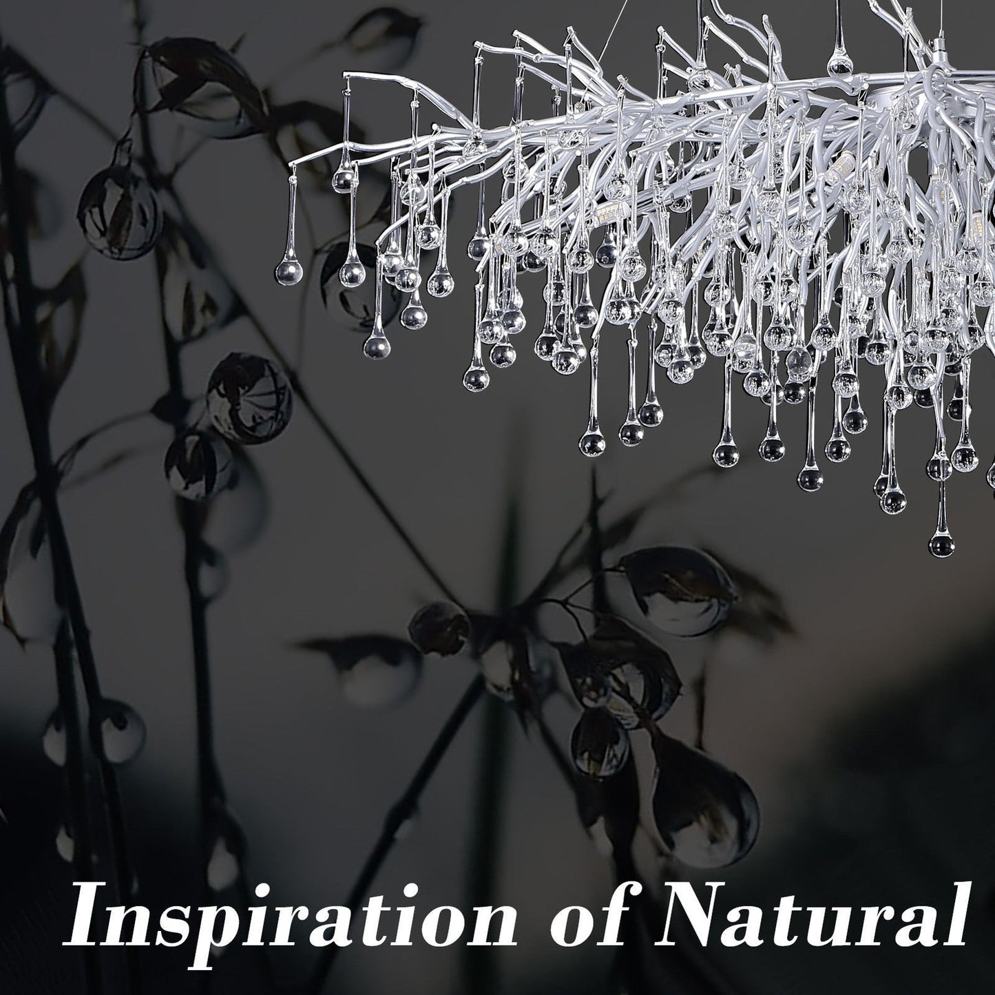 Doris Rectangle Branch Chandelier 45"L Silver-Nobipets