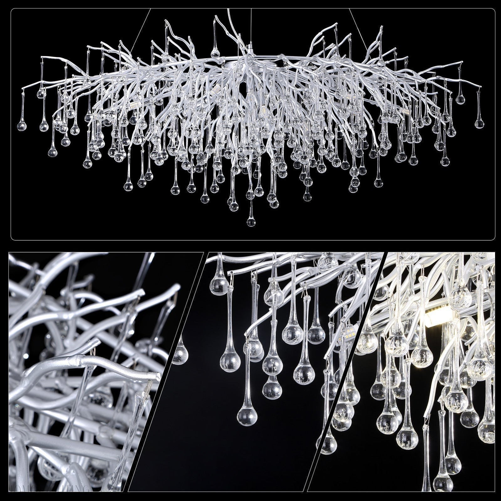 Doris Rectangle Branch Chandelier 45"L Silver-Nobipets