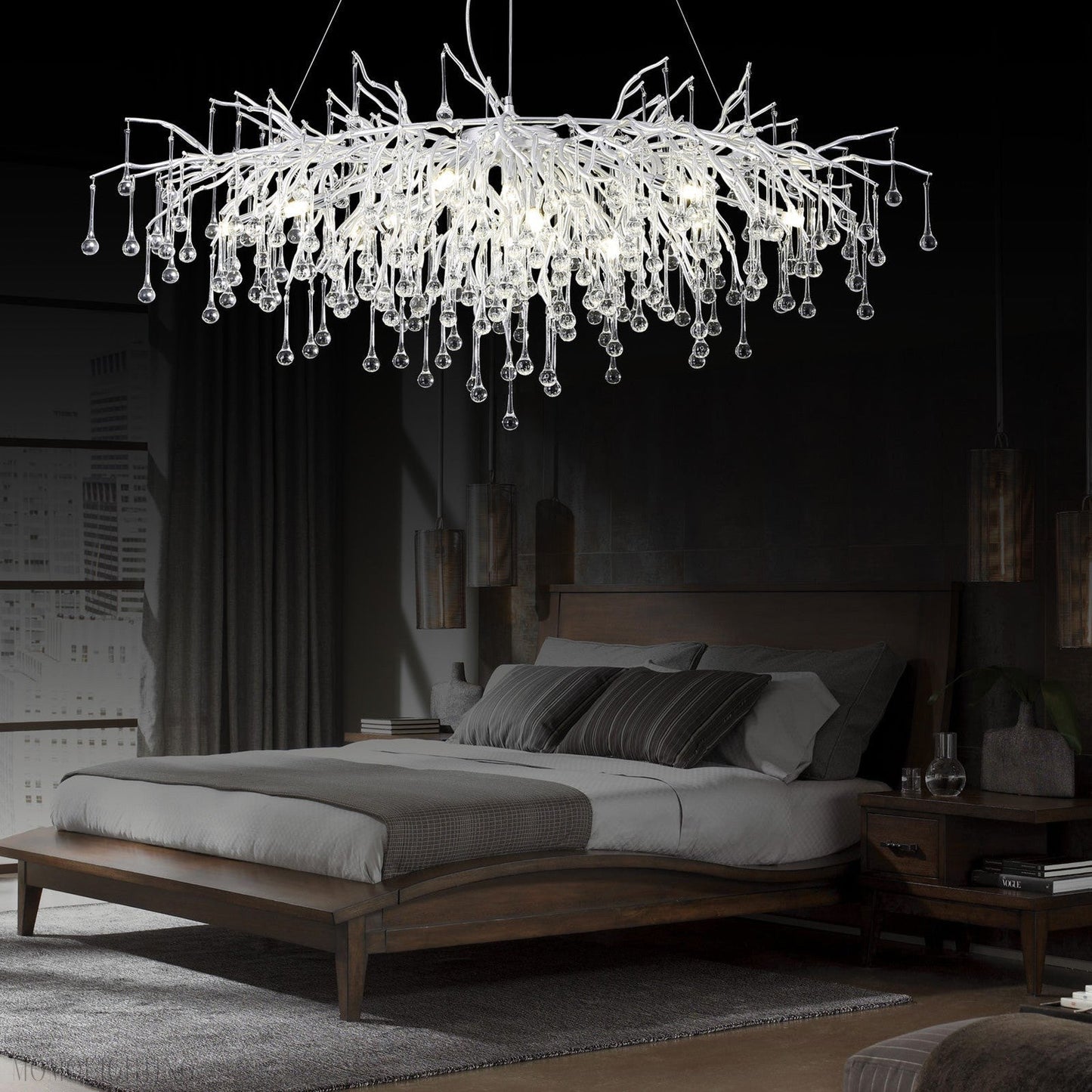 Doris Rectangle Branch Chandelier 45"L Silver-Nobipets