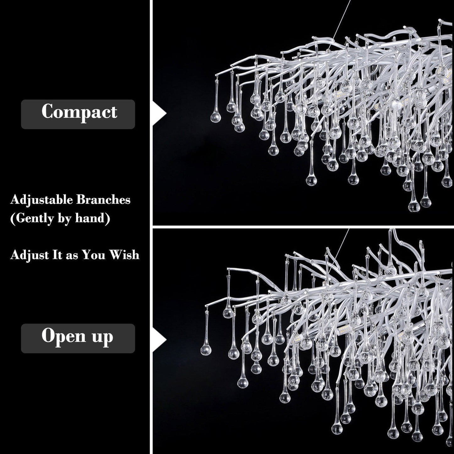 Doris Rectangle Branch Chandelier 45"L Silver-Nobipets