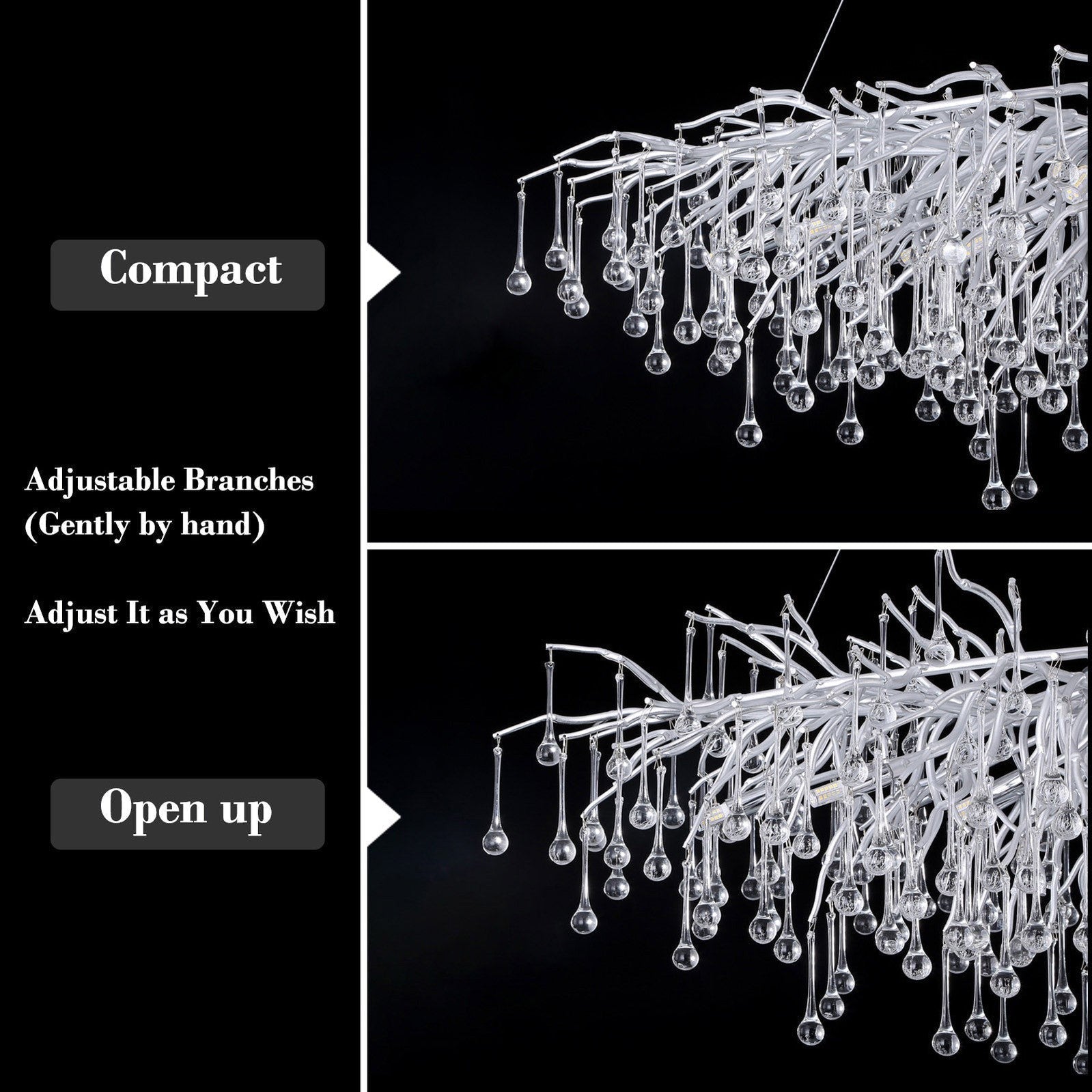 Doris Rectangle Branch Chandelier 45"L Silver-Nobipets