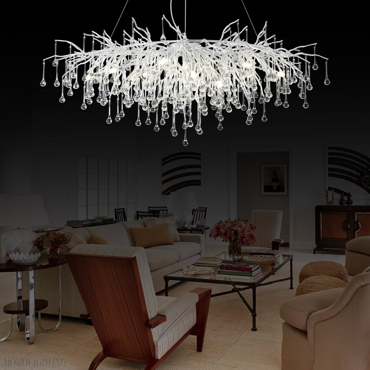 Doris Rectangle Branch Chandelier 45"L Silver-Nobipets