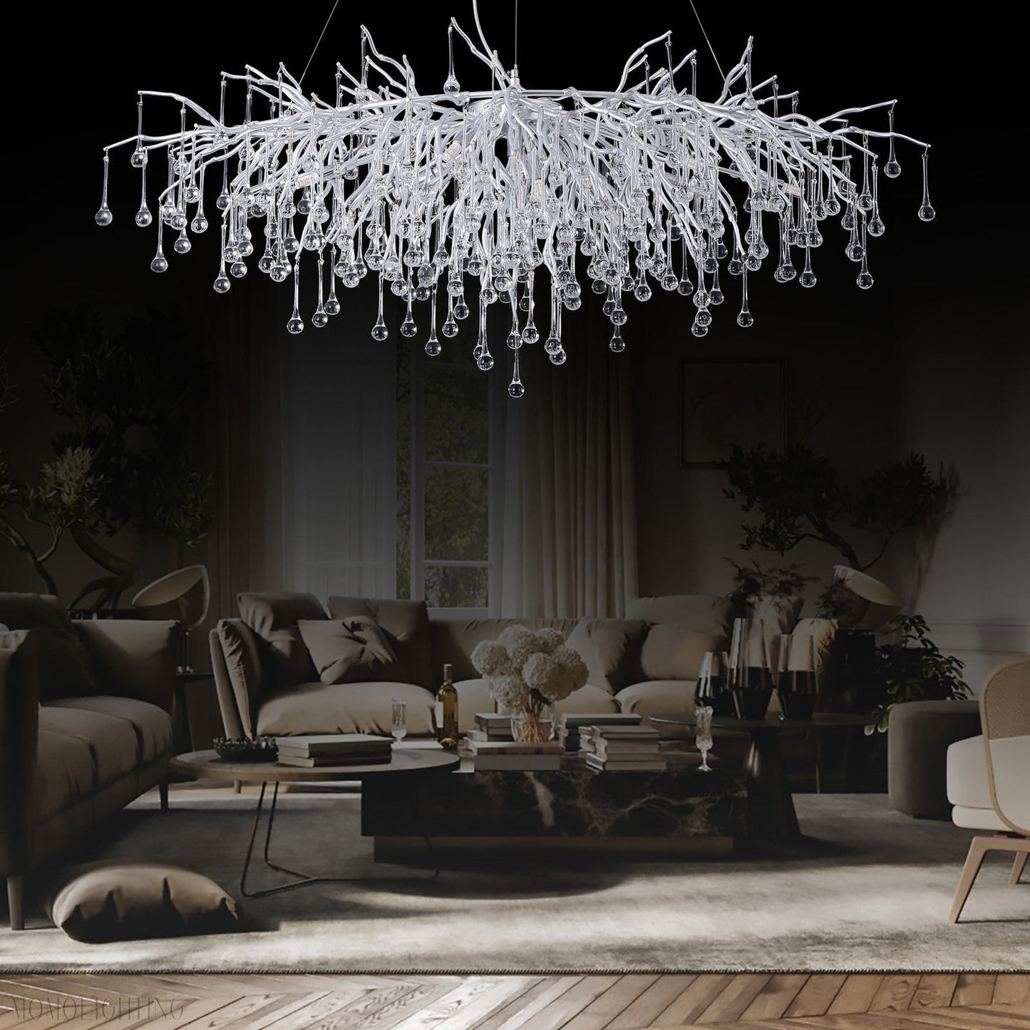 Doris Rectangle Branch Chandelier 45"L Silver-Nobipets
