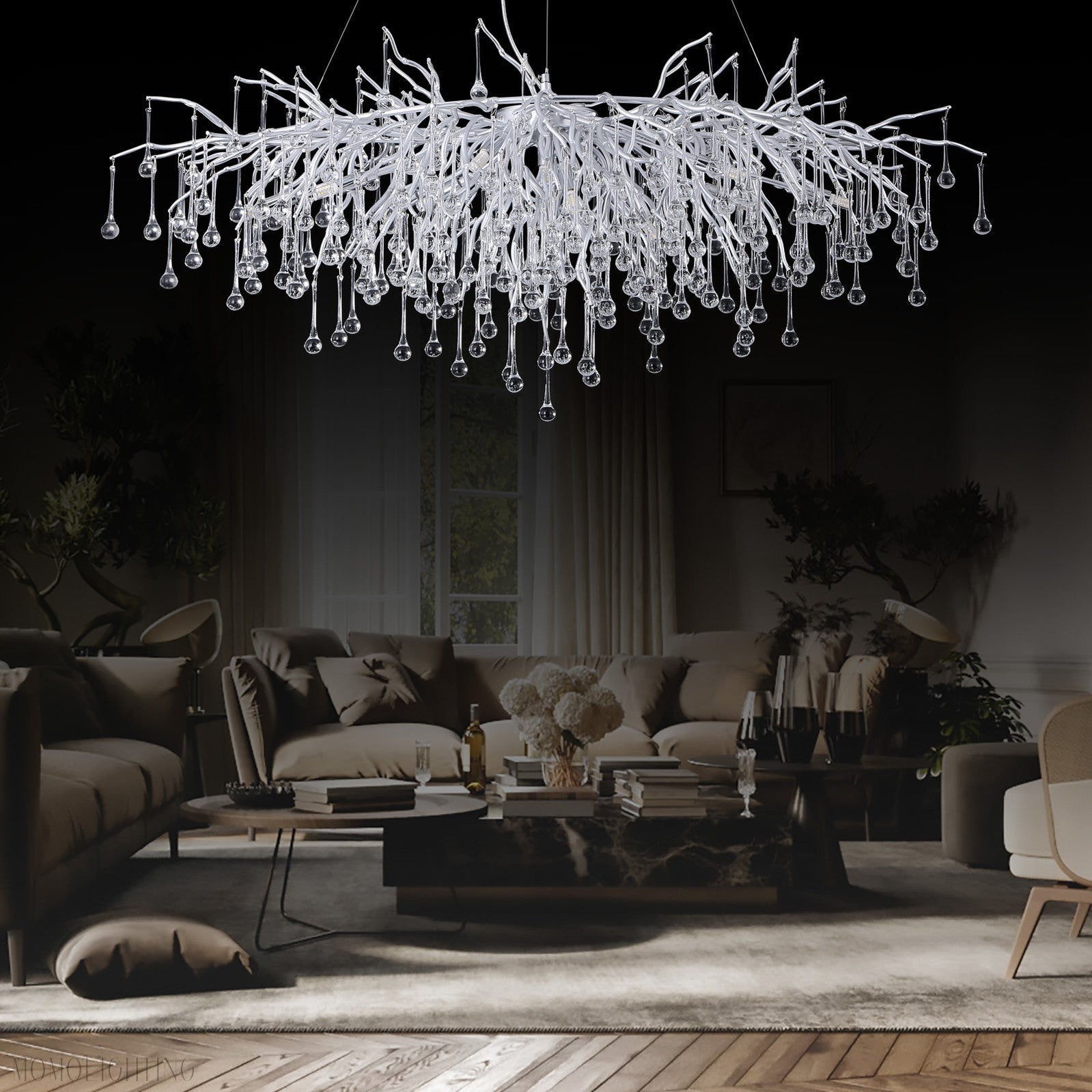 Doris Rectangle Branch Chandelier 45"L Silver-Nobipets